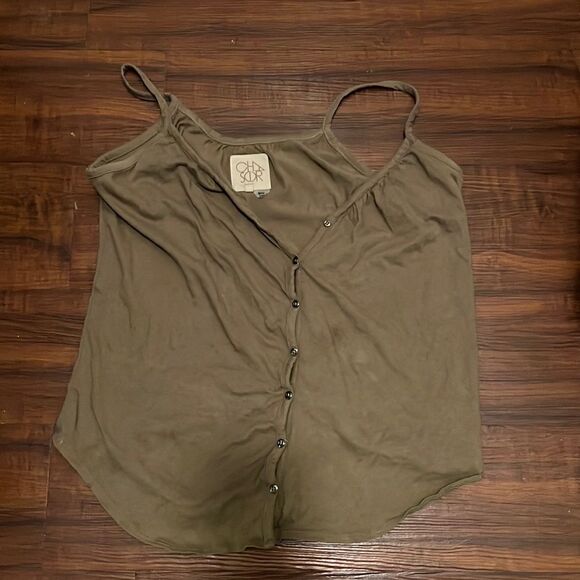 Chaser Tops - Chaser Brand Green Tank - Button Down Spaghetti Strap
